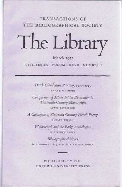 Edited by Peter Davison - The Transactions of the Bibliographical Society, The Library, Fifth Series, Volume XXVII, Number 1 March 1972