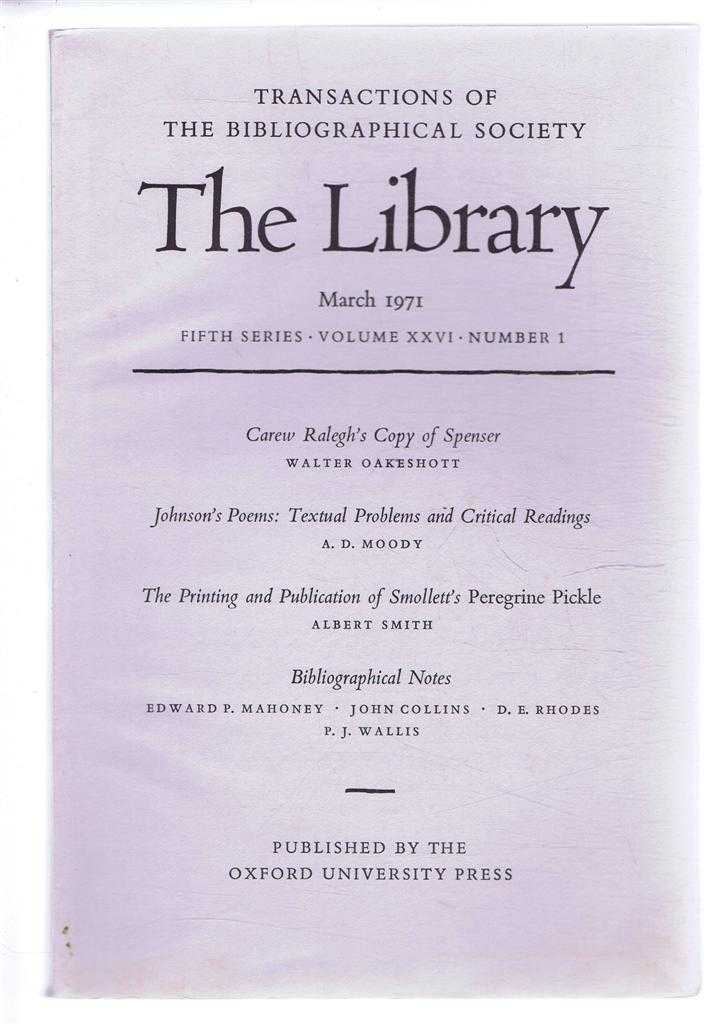 edited by Peter Davison - Transactions of the Bibliographical Society, The Library, Fifth Series, Volume XXVI, Number 1, March 1971