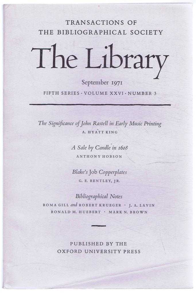 edited by Peter Davison - Transactions of the Bibliographical Society, The Library, Fifth Series, Volume XXVI, Number 3, September 1971