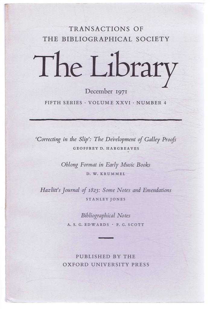 edited by Peter Davison - Transactions of the Bibliographical Society, The Library, Fifth Series, Volume XXVI, Number 4, December 1971