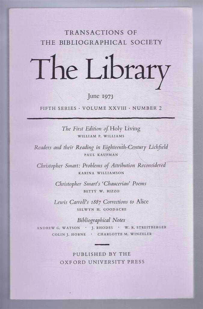 Edited by Peter Davison - The Transactions of the Bibliographical Society, The Library, Fifth Series, Volume XXVIII, Number 2, June 1973