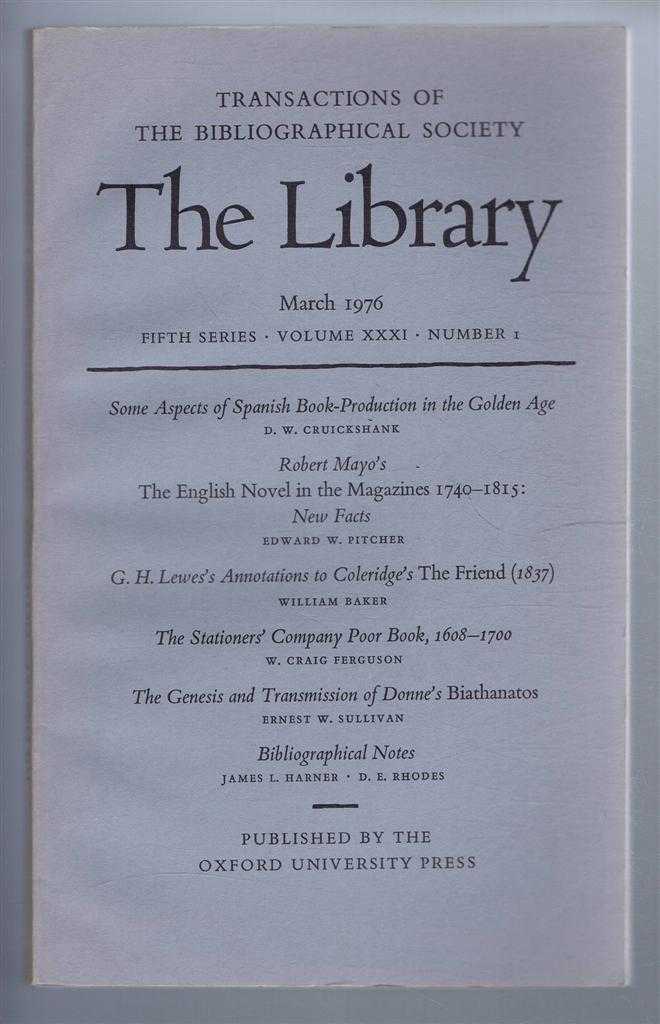 Edited by Peter Davison - The Transactions of the Bibliographical Society, The Library, Fifth Series, Vol XXXI, No. 1 March 1976