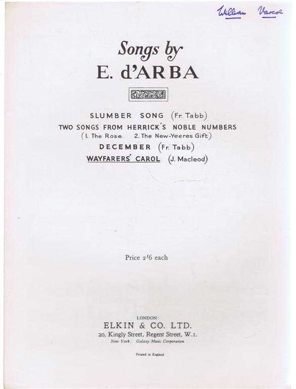 Poem by J Macleod; music by E d'Arba - Wayfarers' Carol