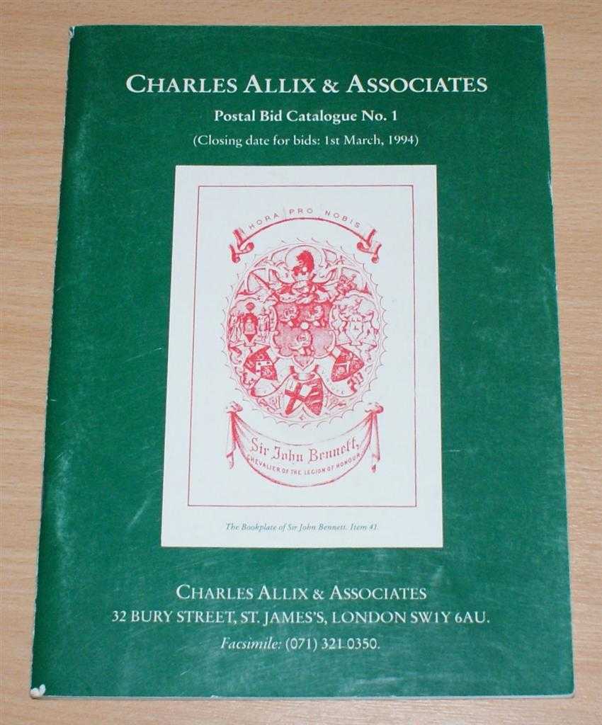 Charles Allix & Associates - Postal Bid Catalogue No. 1 or Catalogue of Interesting Items on Antiquarian Horology offered for sale by Charles Allix & Associates
