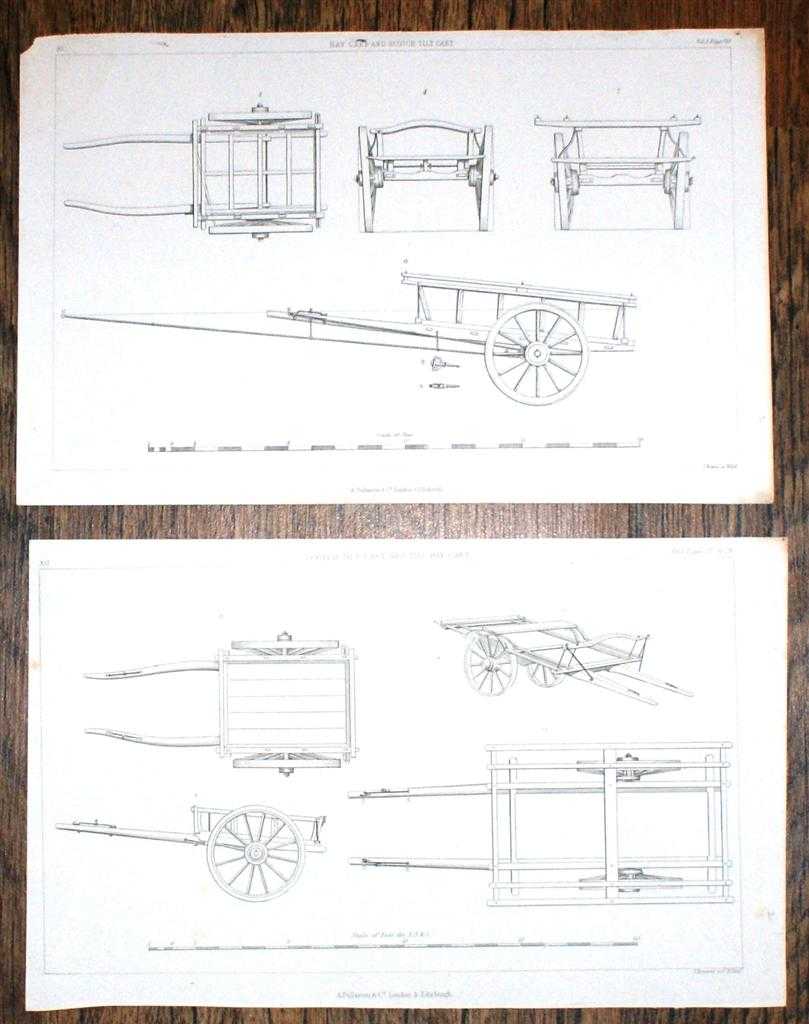 Not given - Engraved Plates from C19 Agricultural Book showing Scotch Tilt Cart and Hay Cart