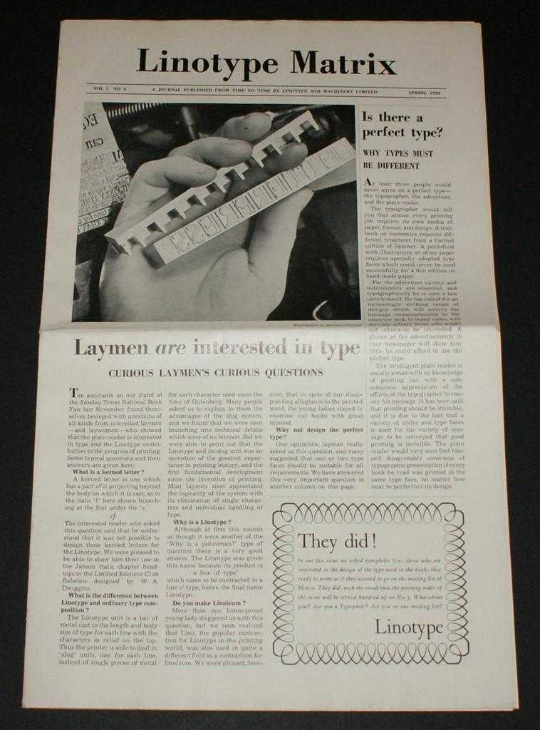 Linotype and Machinery Ltd. - Linotype Matrix - Volume I No. 4, Spring 1939. 