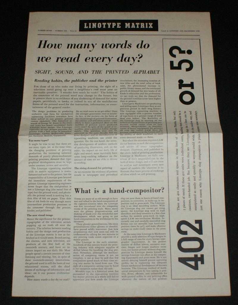 Linotype and Machinery Ltd. - Linotype Matrix - Issue Number Seven, Summer 1950