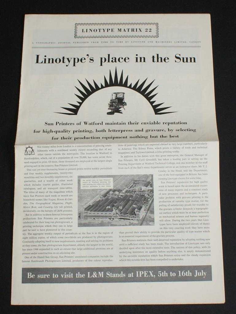 Linotype and Machinery Ltd. - Linotype Matrix - Number 22, May 1955. 