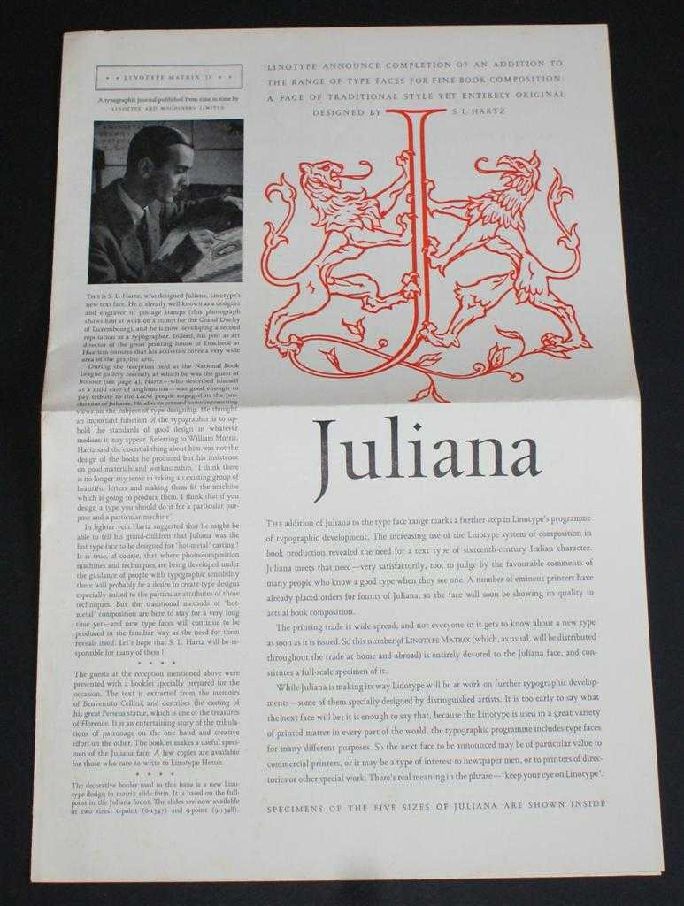 Linotype and Machinery Ltd. - Linotype Matrix - Number 31 - Linotype Juliana, March 1959. 