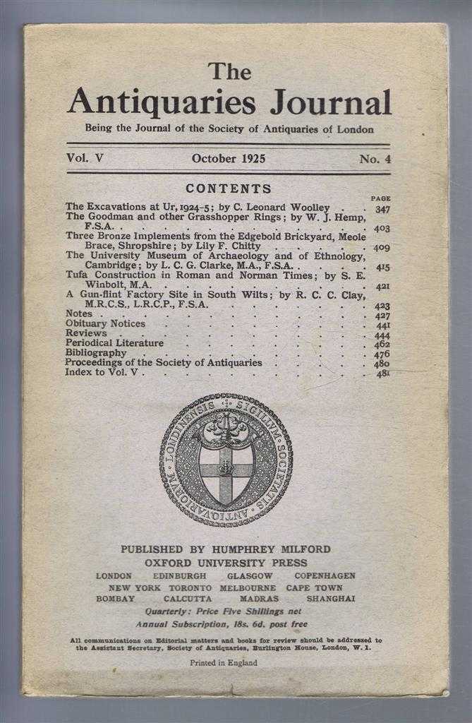 C Leonard Woolley; W J Hemp; Lily F Chitty; L C G Clarke; S E Winbolt; R C C Clay - The Antiquaries Journal, Being the Journal of the Society of Antiquaries of London, Vol V, No. 4, October 1925