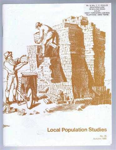Editorial board: C Charlton; M Drake; T Gwynne; M Pickles; R Schofield; R Wall.Articles by: M Yasumoto; A Ross; A Hunter; P R A Hinde. Notes by: W A Champion. Miscellanious by W A Champion. - Local Population Studies No. 35 Autumn 1985