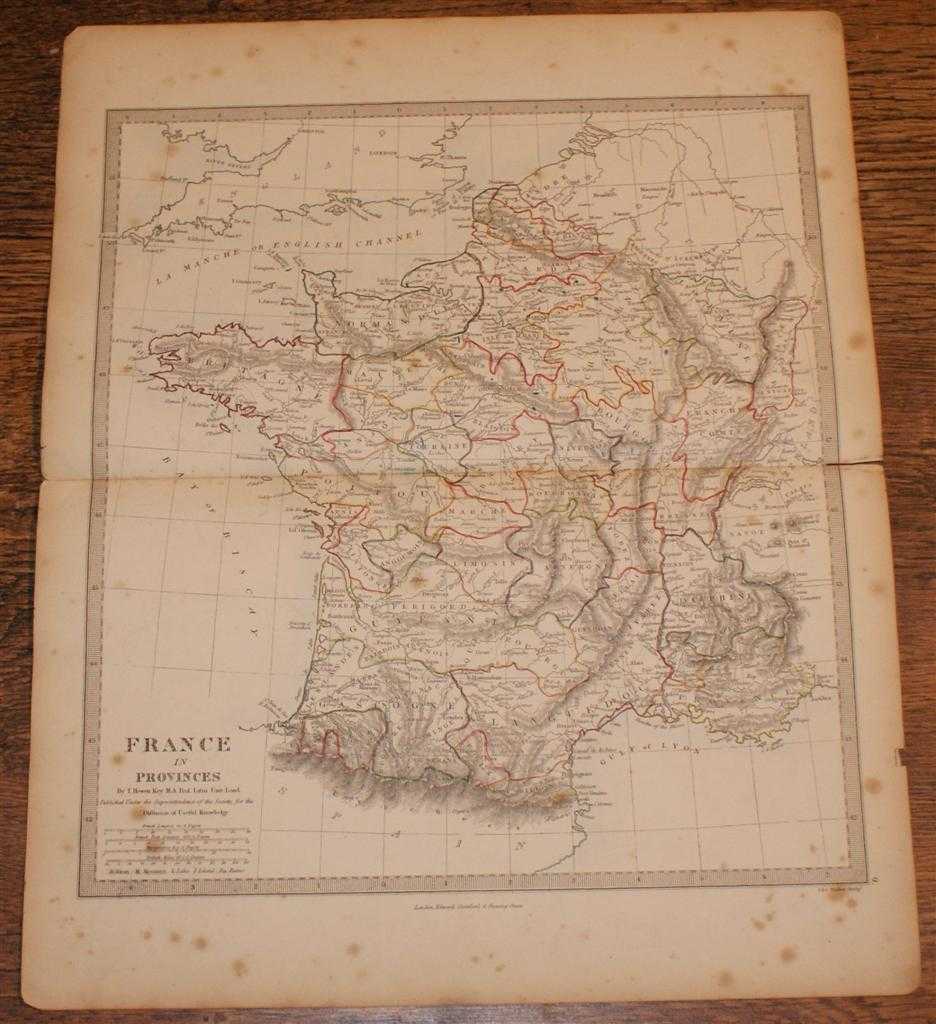 Edward Stanford, T. Hewett Key, J. & C. Walker - Map of France in Provinces - disbound sheet from 1857 