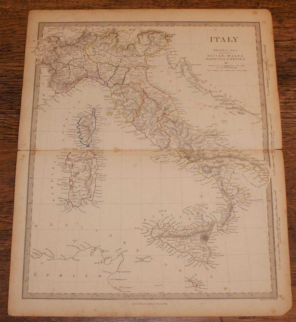 Edward Stanford, J. & C. Walker - Map of Italy including Sicily, Malta, Sardinia, Corsica etc. - disbound sheet from 1857 