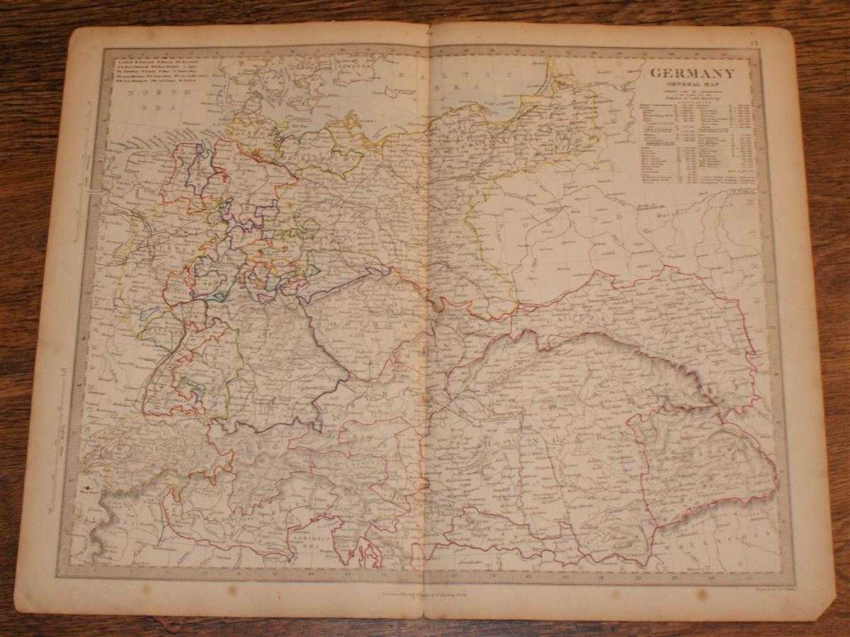 Edward Stanford, J. & C. Walker - Map of Germany (including modern day Hungary, Romania, Poland, Czech Republic, Slovakia, etc.) - disbound sheet from 1857 