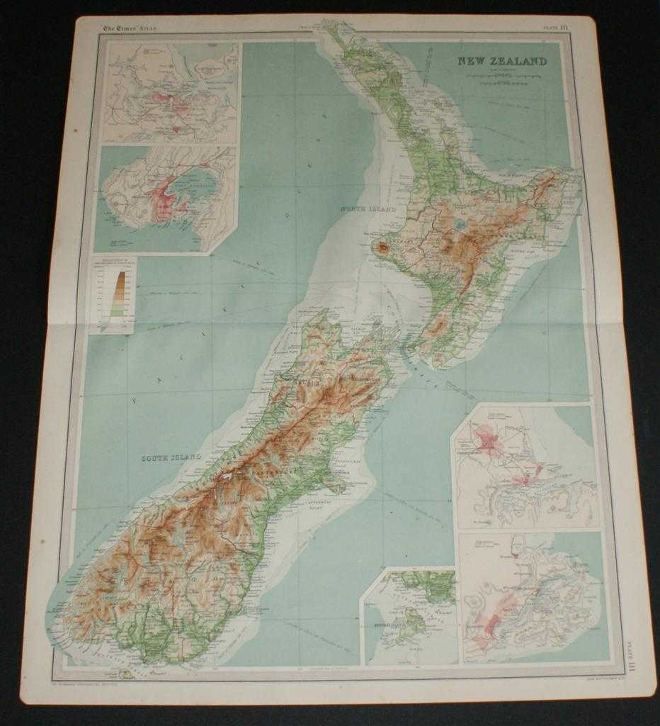 The Times and J. G. Bartholomew - Map of New Zealand from the 1920 Times Survey Atlas (Plate 111)