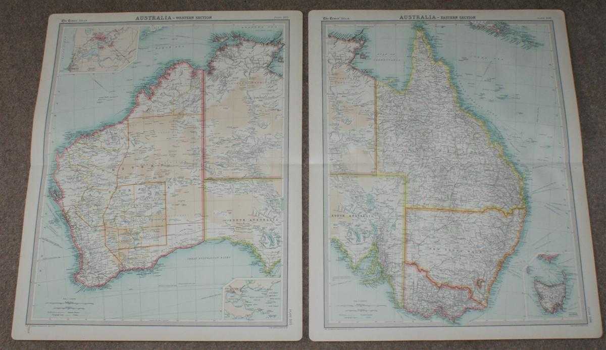 The Times and J. G. Bartholomew - Map of Australia in 2 sheets from the 1920 Times Survey Atlas (Plates 105 and 106)