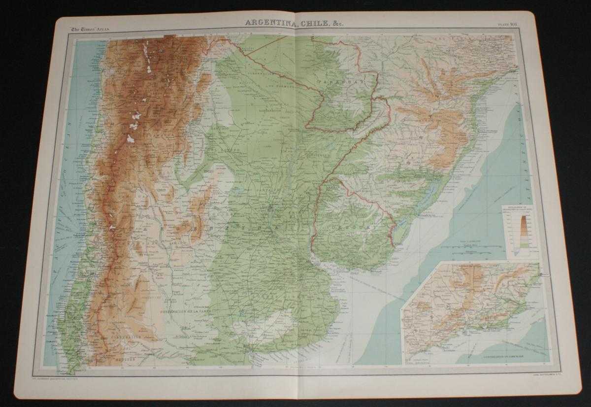 The Times and J. G. Bartholomew - Map of Part of South America including parts of Argentina, Chile, Brazil, Paraguay and Uruguay from the 1920 Times Survey Atlas (Plate 101 Argentina, Chile, &c.)