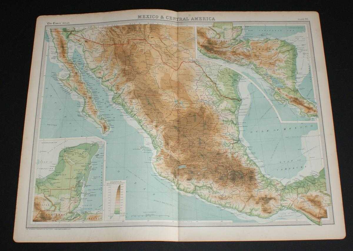 The Times and J. G. Bartholomew - Map of Mexico & Central America including Guatemala, Honduras, El Salvador, Nicaragua, Costa Rica and Yucatan from the 1920 Times Survey Atlas (Plate 95)