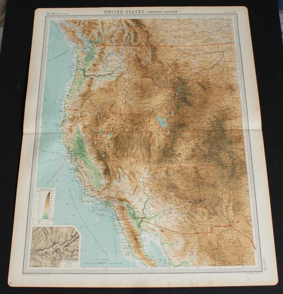 The Times and J. G. Bartholomew - Map of Western Section of United States from the 1920 Times Survey Atlas (Plate 92) including Washington, Oregon, Montana, Idaho, Wyoming, California, Nevada, Utah, Arizona, etc.