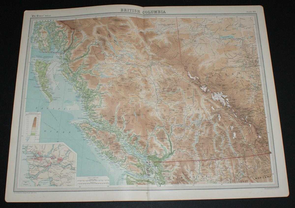 The Times and J. G. Bartholomew - Map of British Columbia, Canada from the 1920 Times Survey Atlas (Plate 89) including part of Alberta, Vancouver Island, Queen Charlotte Islands and Prince of Wales Island etc.