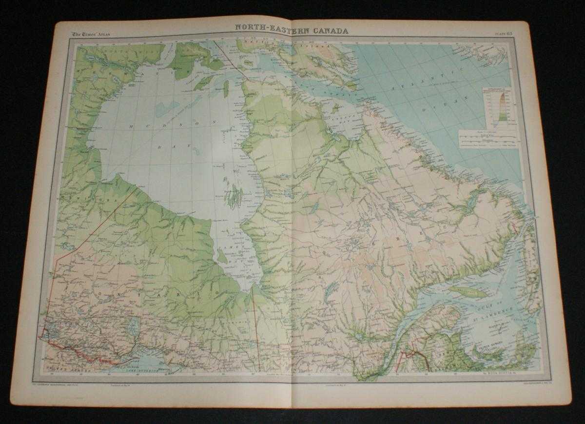 The Times and J. G. Bartholomew - Map of North-Eastern Canada from the 1920 Times Survey Atlas (Plate 83) including Ontario, Quebec, Labrador, Hudson Bay and Gulf of St. Lawrence