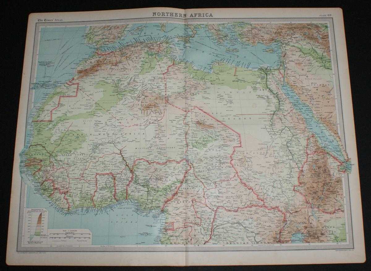 The Times and J. G. Bartholomew - Map of Northern Africa from the 1920 Times Survey Atlas (Plate 69) including Morocco, Algeria, Libya, Egypt, Senegal, French West Africa, Nigeria, Cameroon, Uganda, Red Sea, etc.