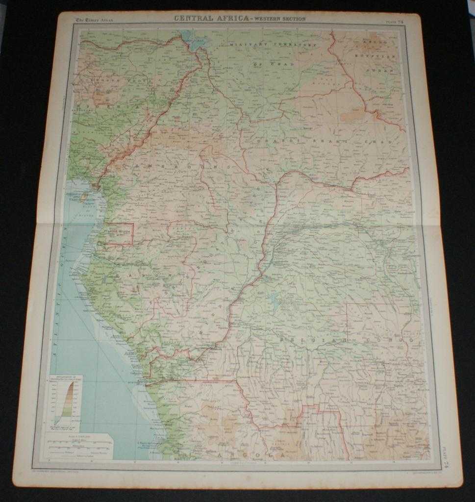 The Times and J. G. Bartholomew - Map of Central Africa - Western Section from the 1920 Times Survey Atlas (Plate 74) including Unbangi-Shari-Chad, Cammeroons, French Equatorial Africa, Gabon, Spanish Guinea, Belgian Congo (part), Nigeria (part), etc.