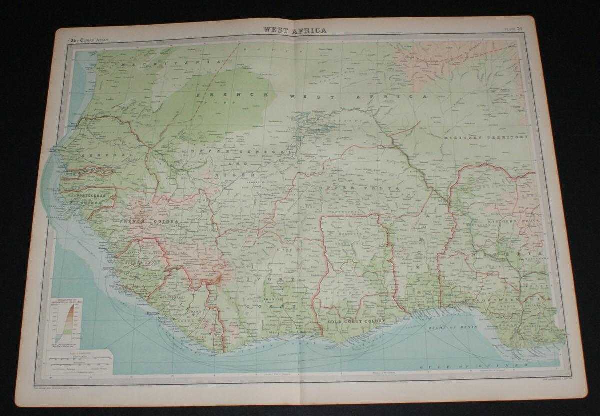 The Times and J. G. Bartholomew - Map of West Africa from the 1920 Times Survey Atlas (Plate 76) including Ivory Coast, Liberia, Gold Coast Colony, Dahomey, Upper Volta, Upper Senegal and Niger, French Guinea, French West Africa (part), Sierra Leone, etc.