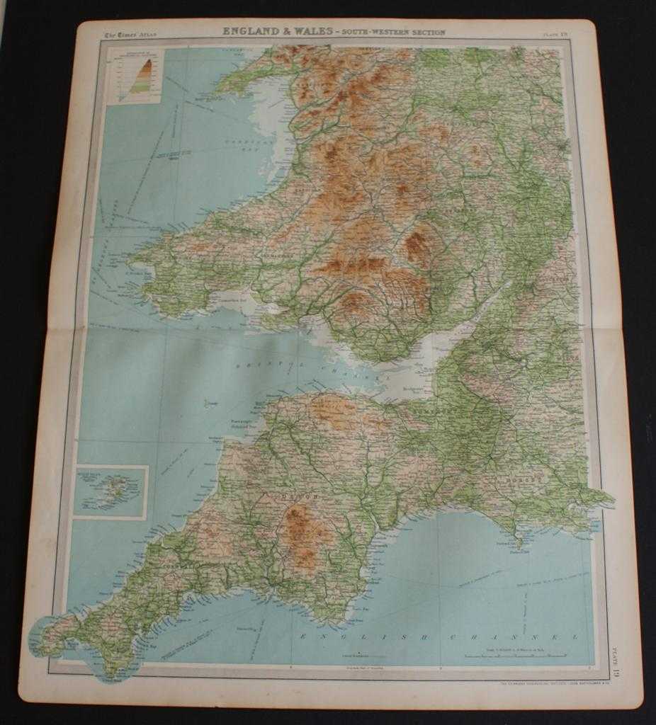 The Times and J. G. Bartholomew - Map of South West England and South Wales from the 1920 Times Atlas (Plate 19 