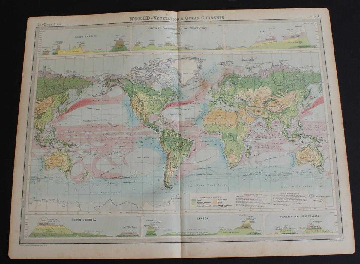 The Times and J. G. Bartholomew - World Vegetation and Ocean Currents Map from the 1920 Times Atlas (Plate 4)