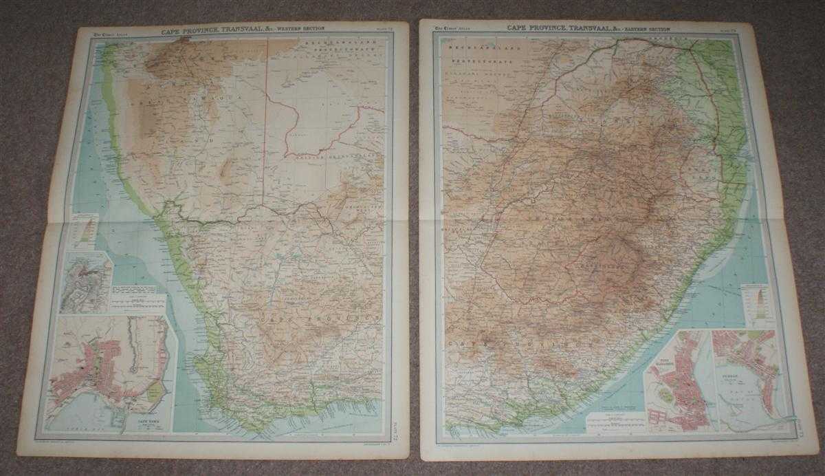 The Times and J. G. Bartholomew - Map of South Africa from 1920 Times Atlas on two sheets (Plates 72 and 73) including Cape Province, Orange Free State, Transvaal, British Bechuanaland, Basutoland (Lesotho) and Swaziland (Eswatini)