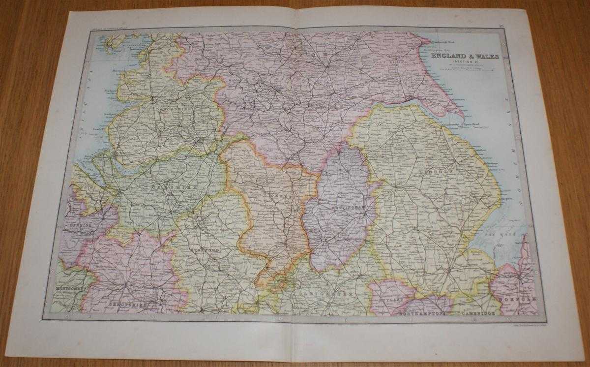 John Bartholomew - Map of England & Wales (Section 2) covering Cheshire, Lincolnshire, Derbyshire, Nottinghamshire, East and West Ridings of Yorkshire, etc. - Sheet 13 Disbound from the 1890 'The Library Reference Atlas of the World'