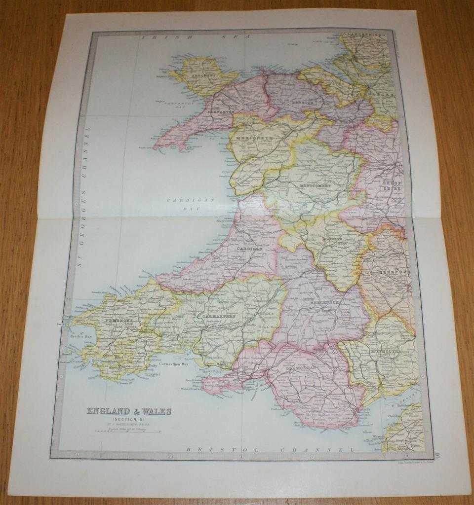 John Bartholomew - Map of England & Wales (Section 5) covering Wales - Sheet 16 Disbound from the 1890 'The Library Reference Atlas of the World'