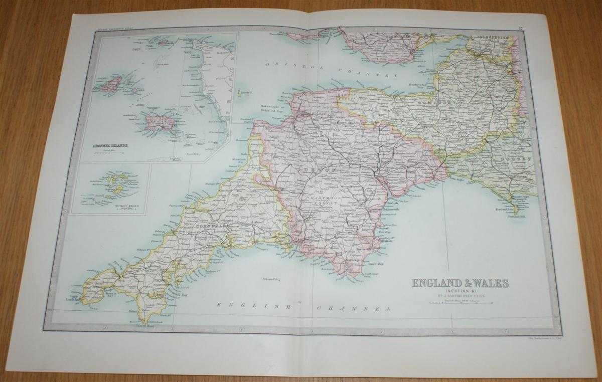 John Bartholomew - Map of England & Wales (Section 6) covering the West Country (Cornwall, Devon, Somerset) with insets of Scilly Isles and Channel Islands - Sheet 17 Disbound from the 1890 'The Library Reference Atlas of the World'