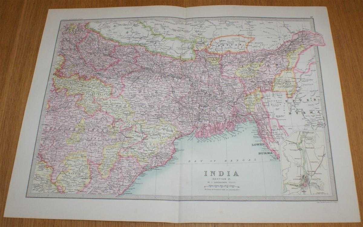 John Bartholomew - Map of India (Section 2) covering parts of modern day central and eastern India, Bangladesh, Bhutan and Nepal with small inset plan of Calcutta - Sheet 47 Disbound from the 1890 'The Library Reference Atlas of the World'