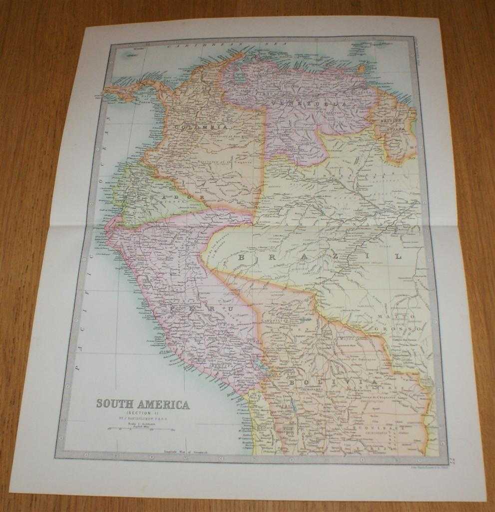 John Bartholomew - Map of South America (Section 1) covering Colombia, Venezuela, British Guiana, Ecuador, Peru and parts of Brazil and Bolivia - Sheet 77 Disbound from the 1890 'The Library Reference Atlas of the World'
