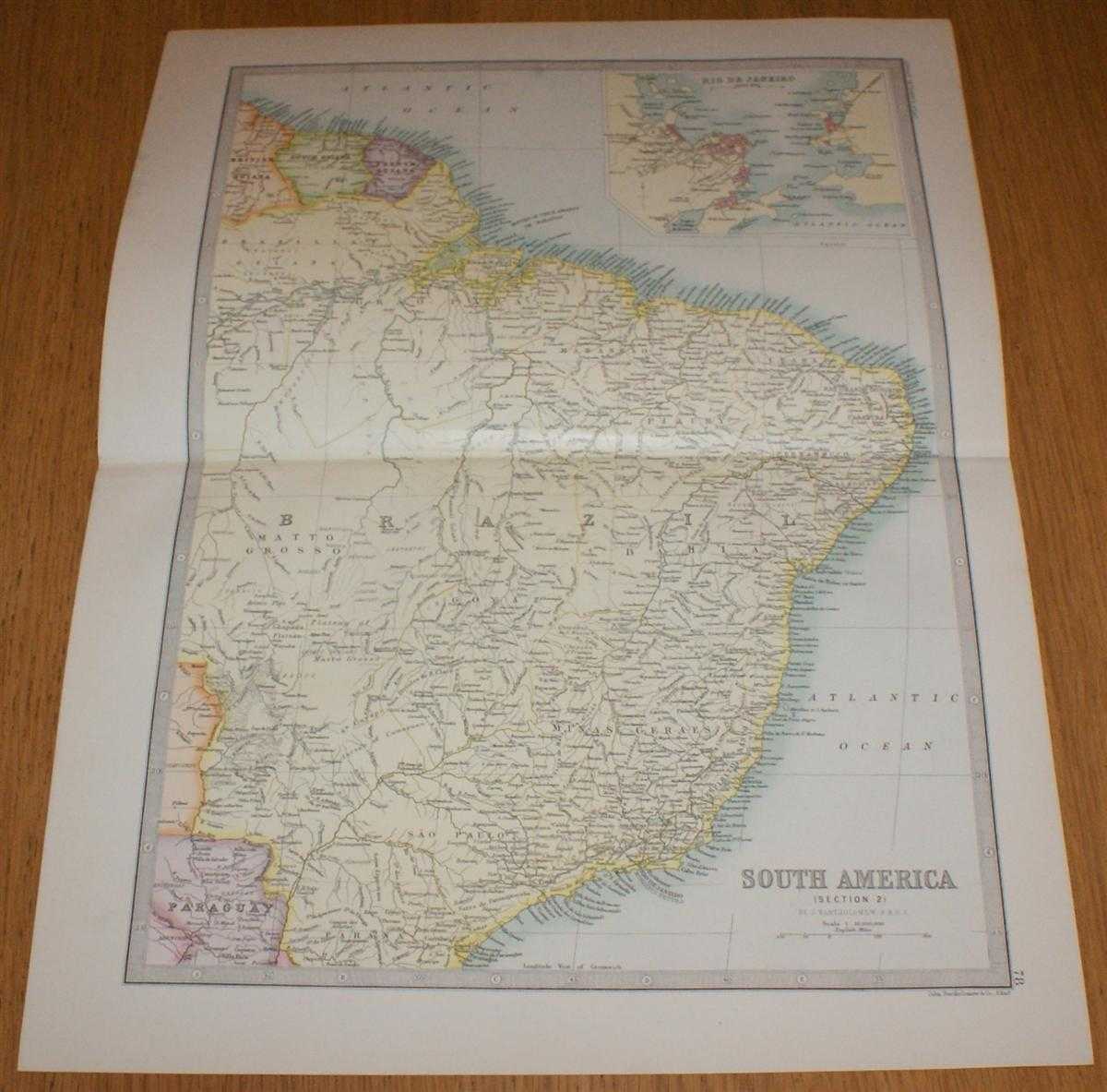 John Bartholomew - Map of South America (Section 2) covering large parts of Brazil, Dutch Guiana and French Guiana including small inset plan of Rio de Janeiro - Sheet 78 Disbound from the 1890 'The Library Reference Atlas of the World'