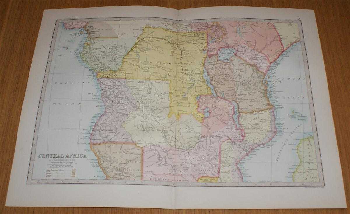 John Bartholomew - Map of Central Africa - Sheet 55 Disbound from the 1890 'The Library Reference Atlas of the World' covering modern day Gabon, Angola, Democratic Republic of Congo, Uganda, Tanzania, Zambia and Kenya