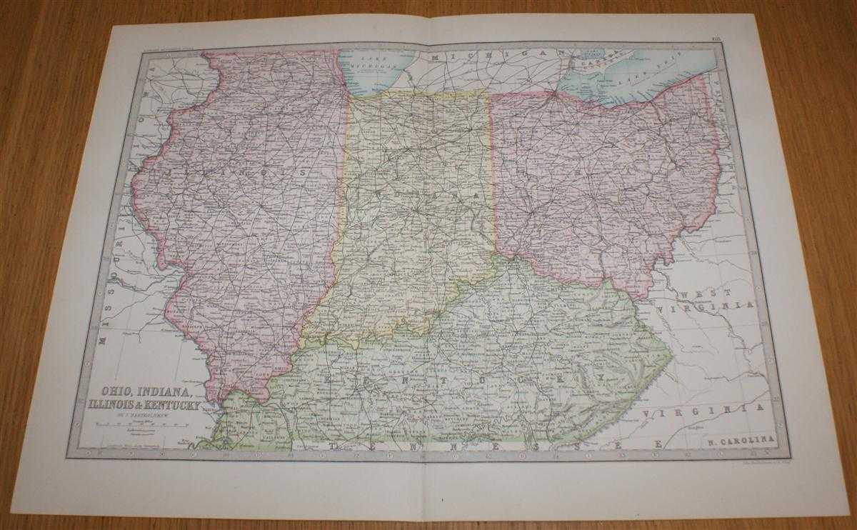 John Bartholomew - Map of Ohio, Indiana, Illinois and Kentucky - Sheet 68 (part of USA) Disbound from the 1890 'The Library Reference Atlas of the World'