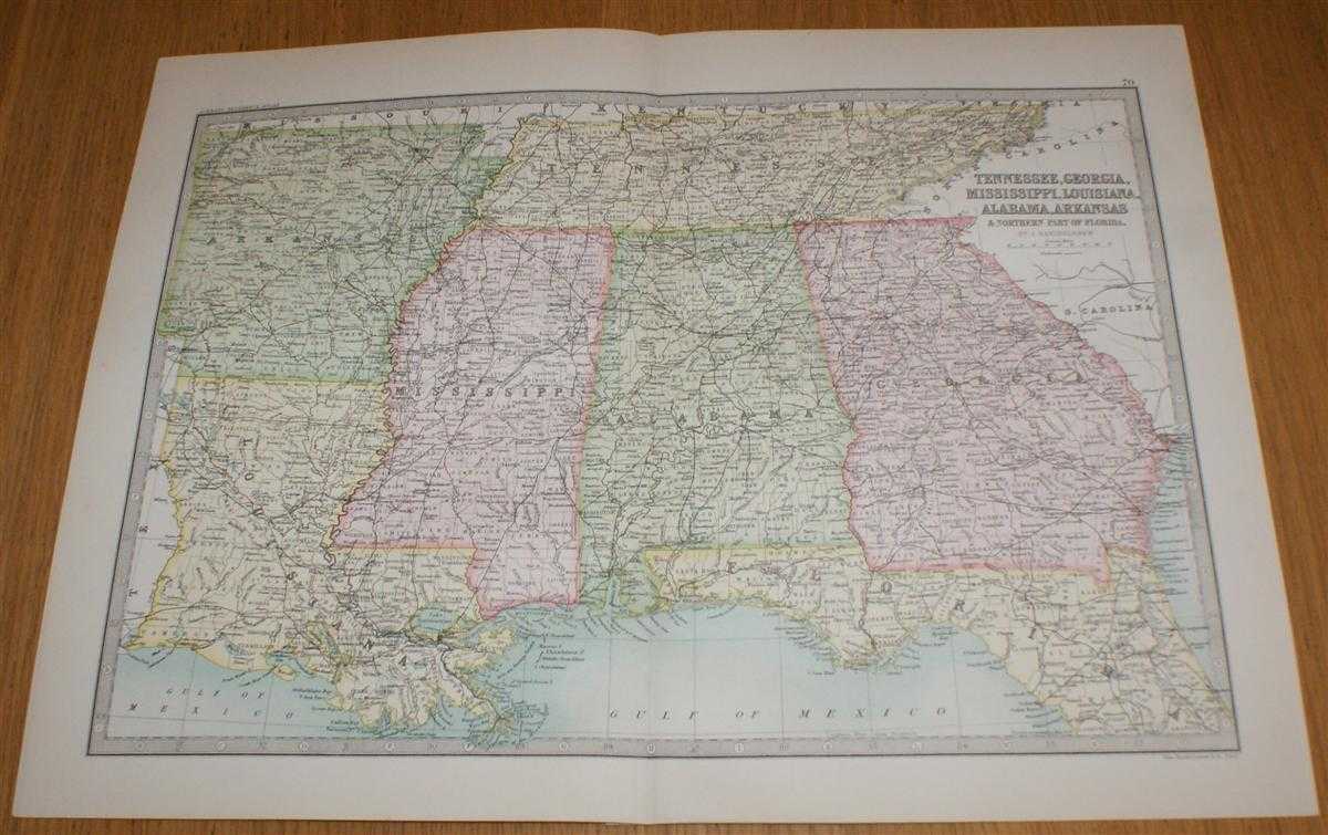 John Bartholomew - Map of Tennessee, Georgia, Mississippi, Louisiana, Alabama, Arkansas and the Northern part of Florida - Sheet 70 (part of USA) Disbound from the 1890 'The Library Reference Atlas of the World'