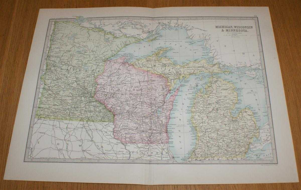 John Bartholomew - Map of Michigan, Wisconsin and Minnesota - Sheet 72 (part of USA) Disbound from the 1890 'The Library Reference Atlas of the World'