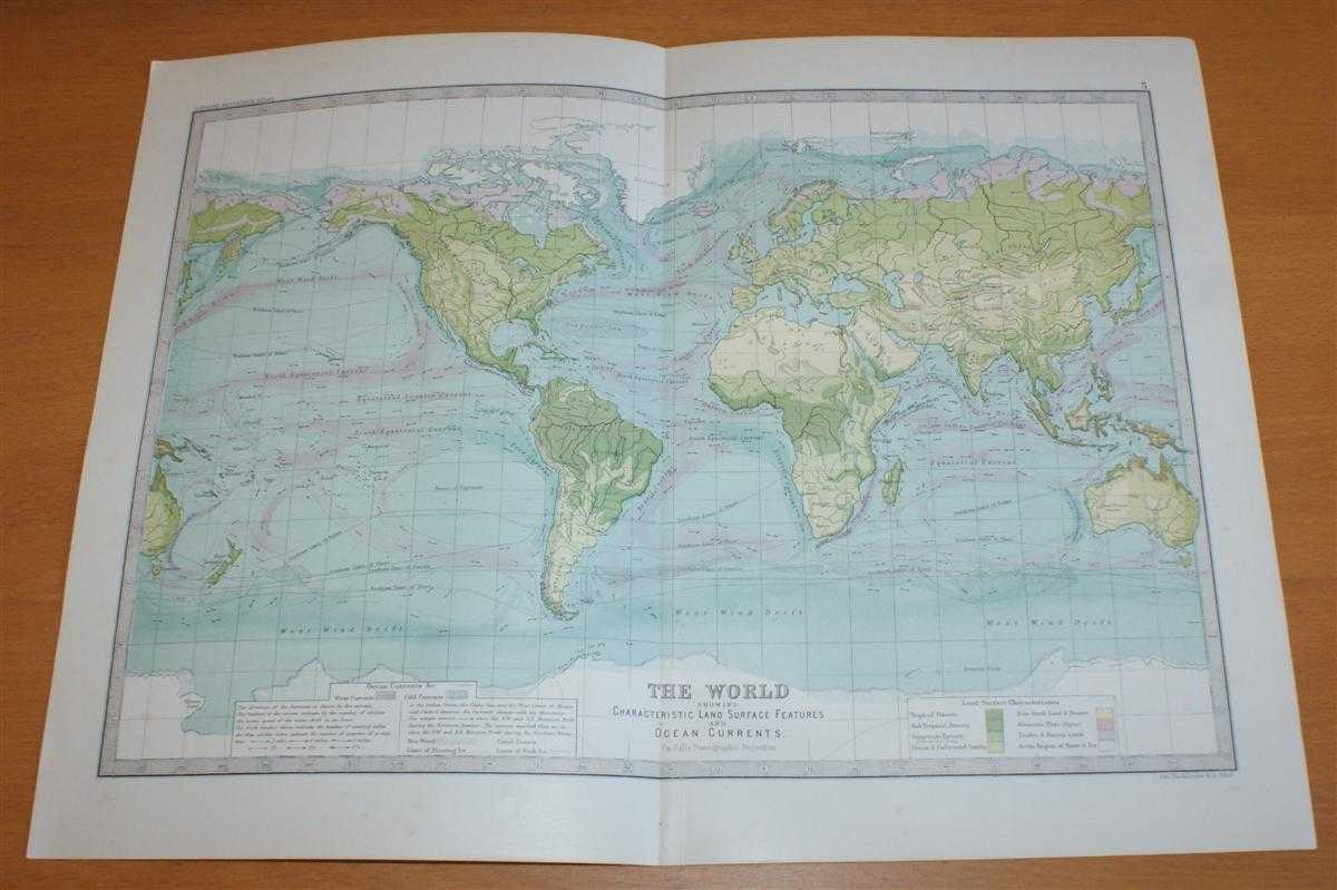 John Bartholomew - Map of The World showing Characteristic Land Surface Features and Ocean Currents - Sheet 3, disbound from the 1890 'The Library Reference Atlas of the World'