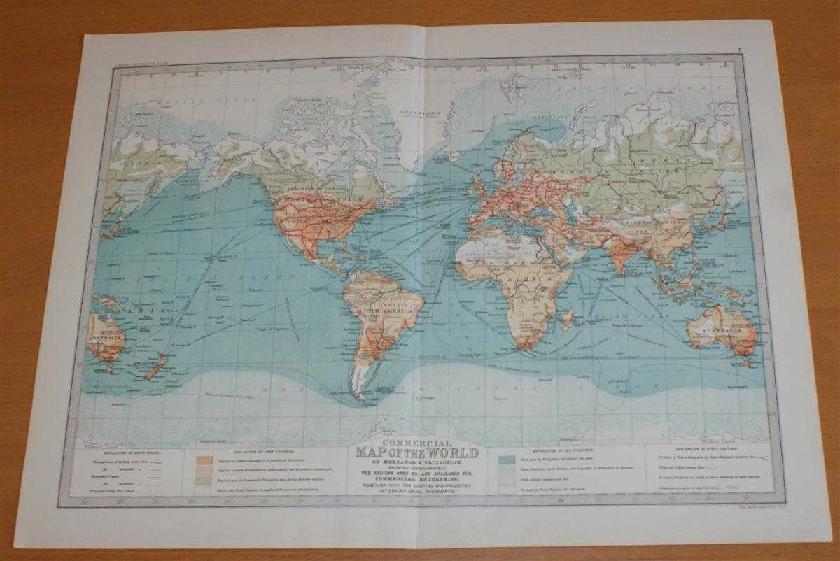 John Bartholomew - Commercial Map of The World - Sheet 7 disbound from the 1890 'The Library Reference Atlas of the World' with principal rail, steam and sailing routes