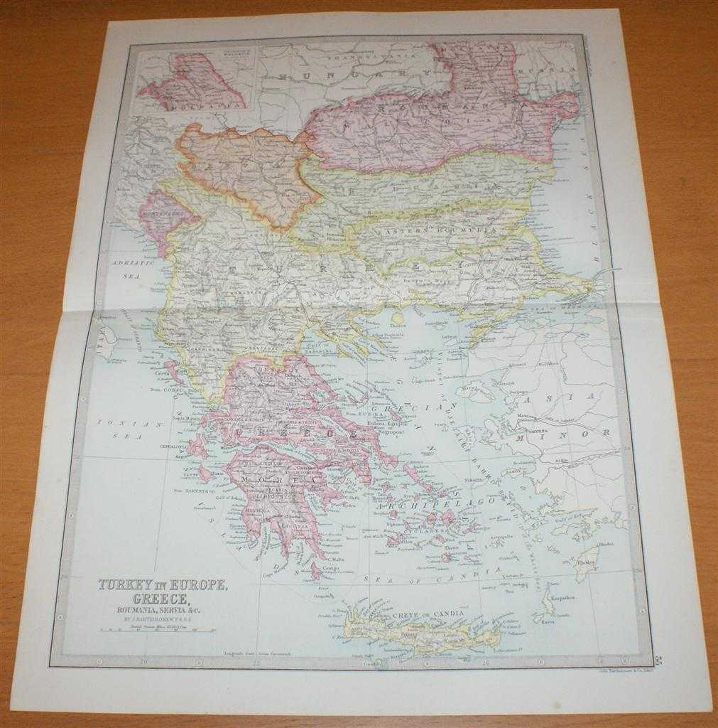 John Bartholomew - Map of 'Turkey in Europe, Greece, Roumania, Servia &c.' - Sheet 35 disbound from the 1890 'The Library Reference Atlas of the World' covering modern day Greece, Albania, Bulgaria and North Macedonia