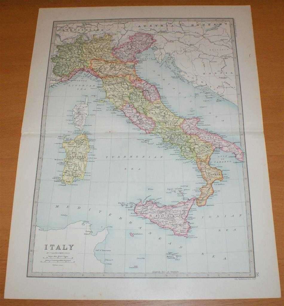 John Bartholomew - Map of Italy (with Sicily, Sardinia, Corsica and Malta) - Sheet 36 disbound from the 1890 'The Library Reference Atlas of the World'