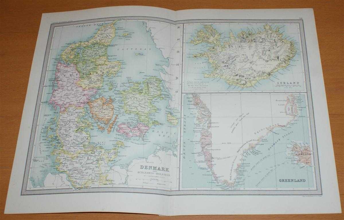 John Bartholomew - Map of Denmark, Iceland and Greenland - Sheet 38 disbound from the 1890 'The Library Reference Atlas of the World'