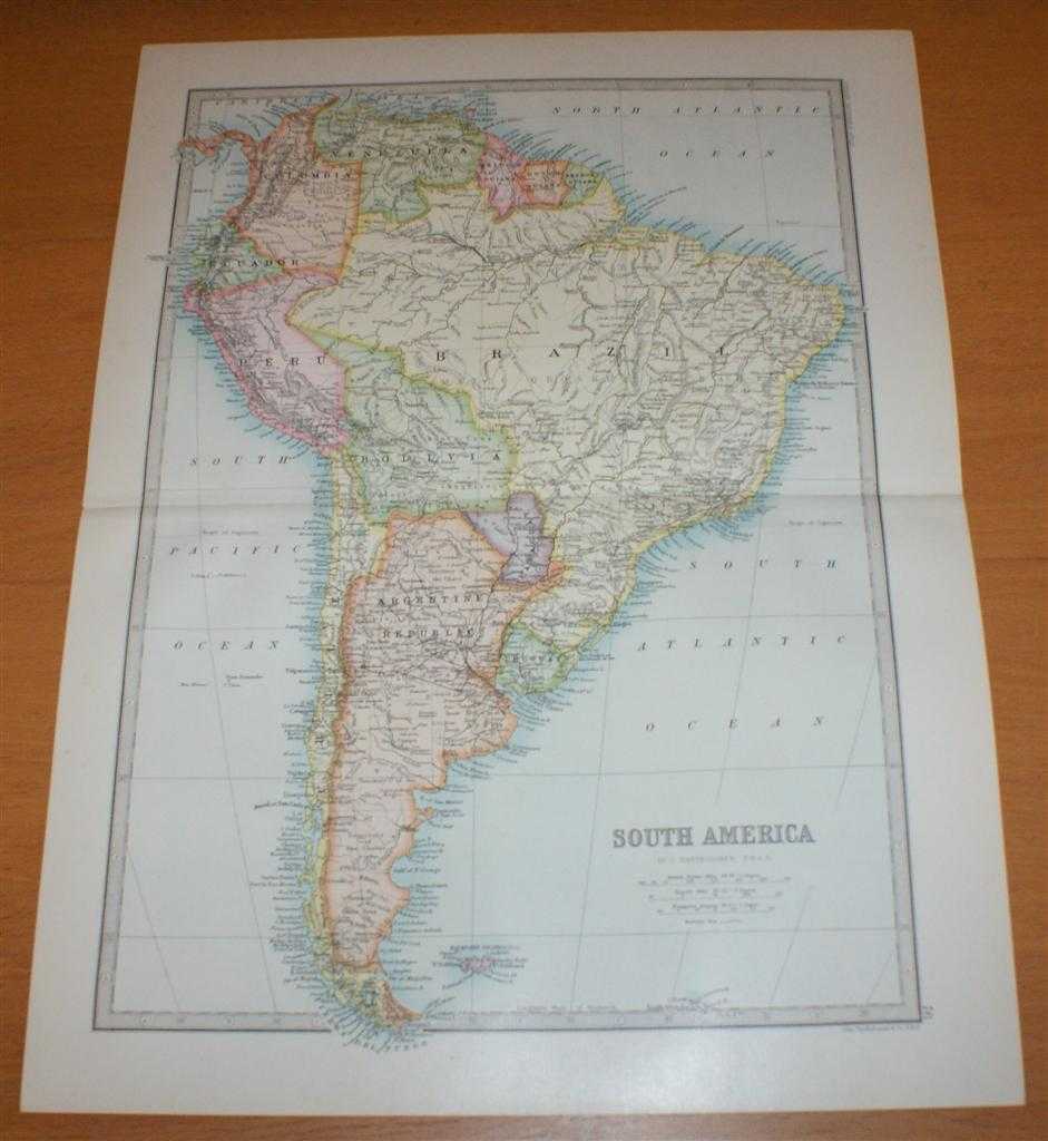 John Bartholomew - Map of South America - Sheet 76 disbound from the 1890 'The Library Reference Atlas of the World' including the Falkland Islands
