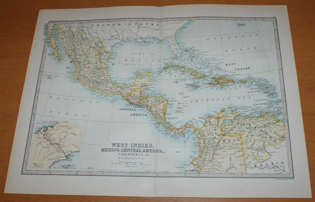 John Bartholomew - Map of the West Indies, Mexico and Central America - Sheet 75 disbound from the 1890 'The Library Reference Atlas of the World' including the Gulf of Mexico, the Caribbean Sea and the Panama Canal