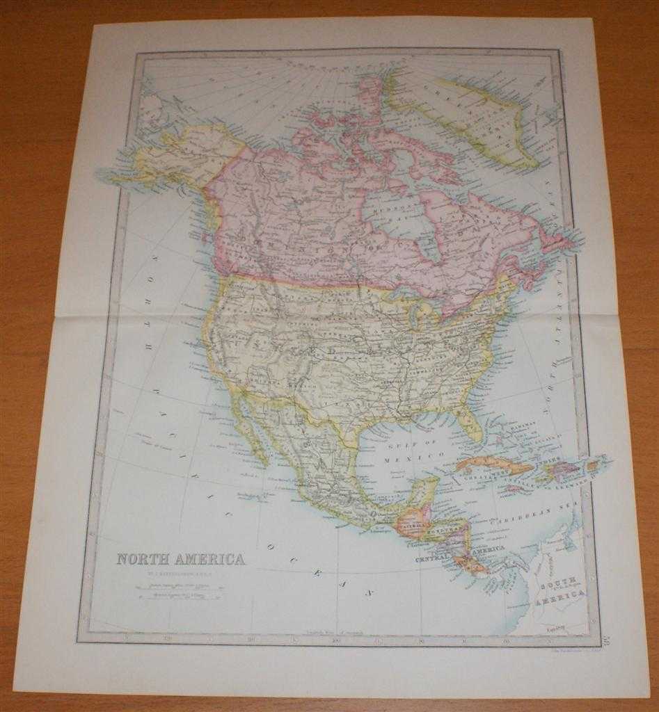 John Bartholomew - Map of North and Central America - Sheet 58 disbound from the 1890 'The Library Reference Atlas of the World' covering Canada, USA, Mexico, West Indies, Guatemala, Honduras, Nicaragua and Costa Rica