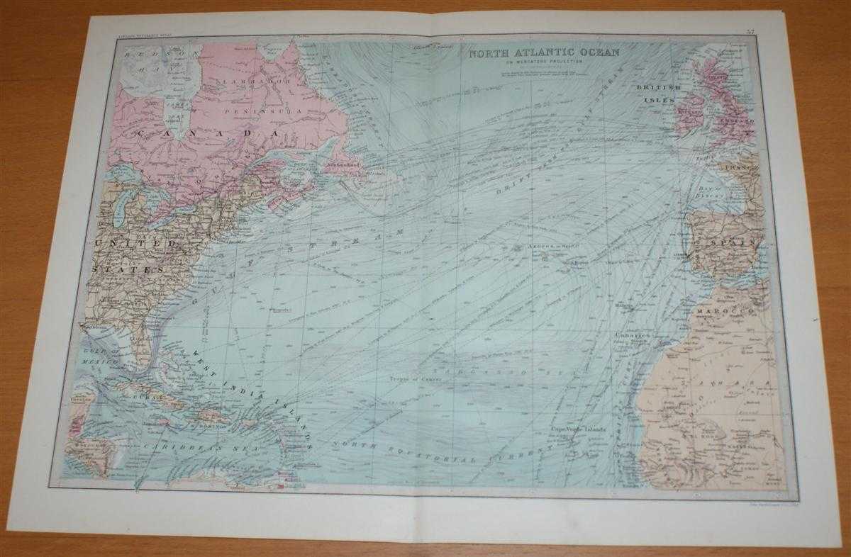 John Bartholomew - Map of the North Atlantic Ocean - Sheet 57 disbound from the 1890 'The Library Reference Atlas of the World' with Shipping Routes and Ocean Currents